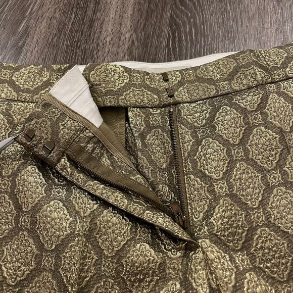 Stella McCartney Gold Metallic Jacquard Brocade Trousers Small High Rise Pants - Picture 12 of 16